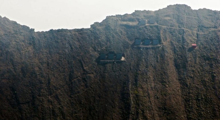 Nyiragongo Volcano Summit Shelters Aerial View